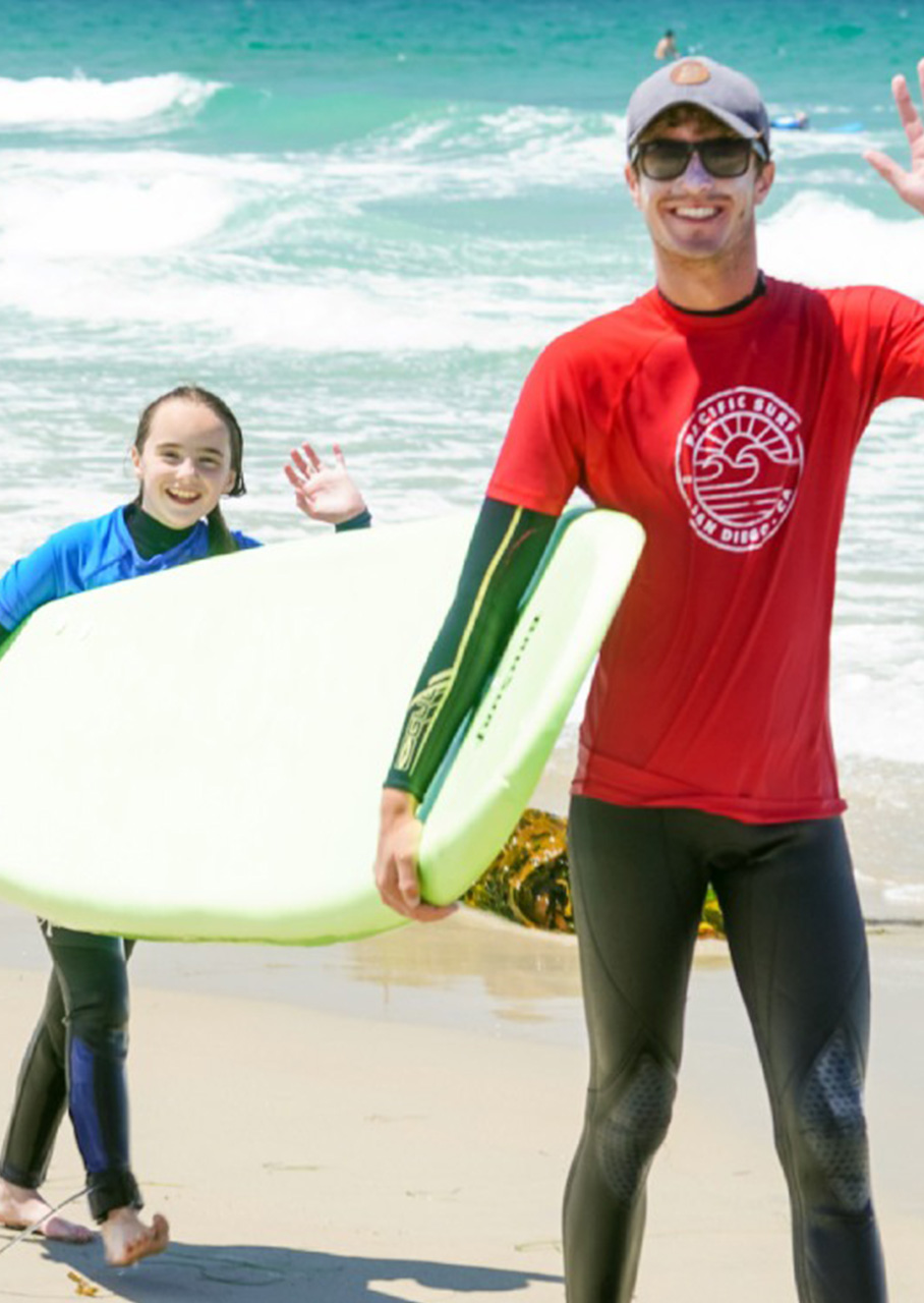 Child learning surf